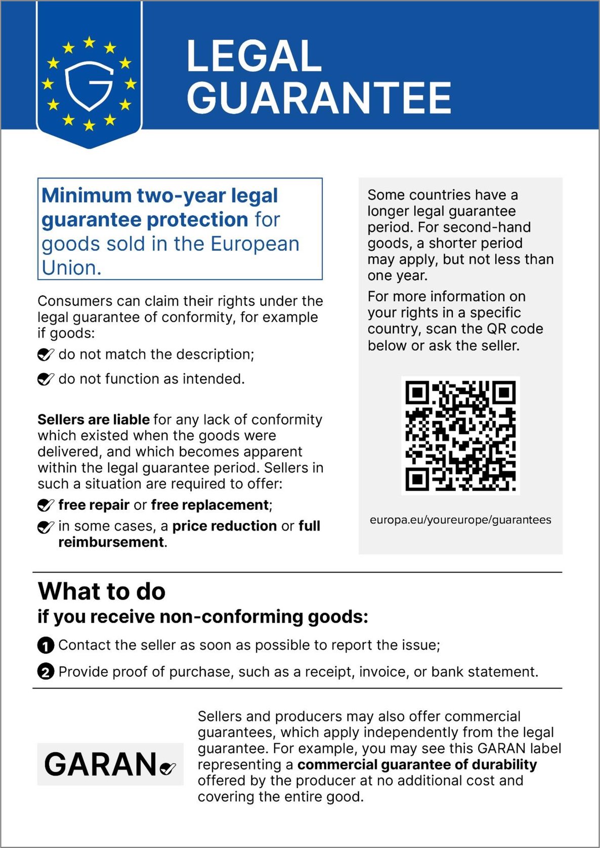 Information about the legal guarantee